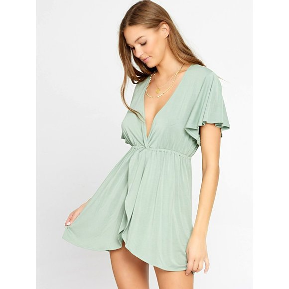 🌺SOLD🌺 L*Space | Lana Flowy Short Sleeve V-Neck Cover Up Mini Dress Olive - Picture 3 of 9